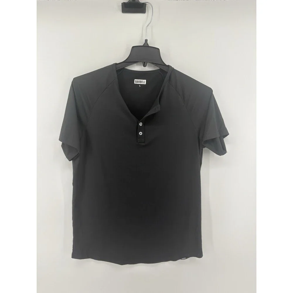 BARBELL Scout Henley Short Sleeve Shirt in Charcoal Size Large Men's Casual